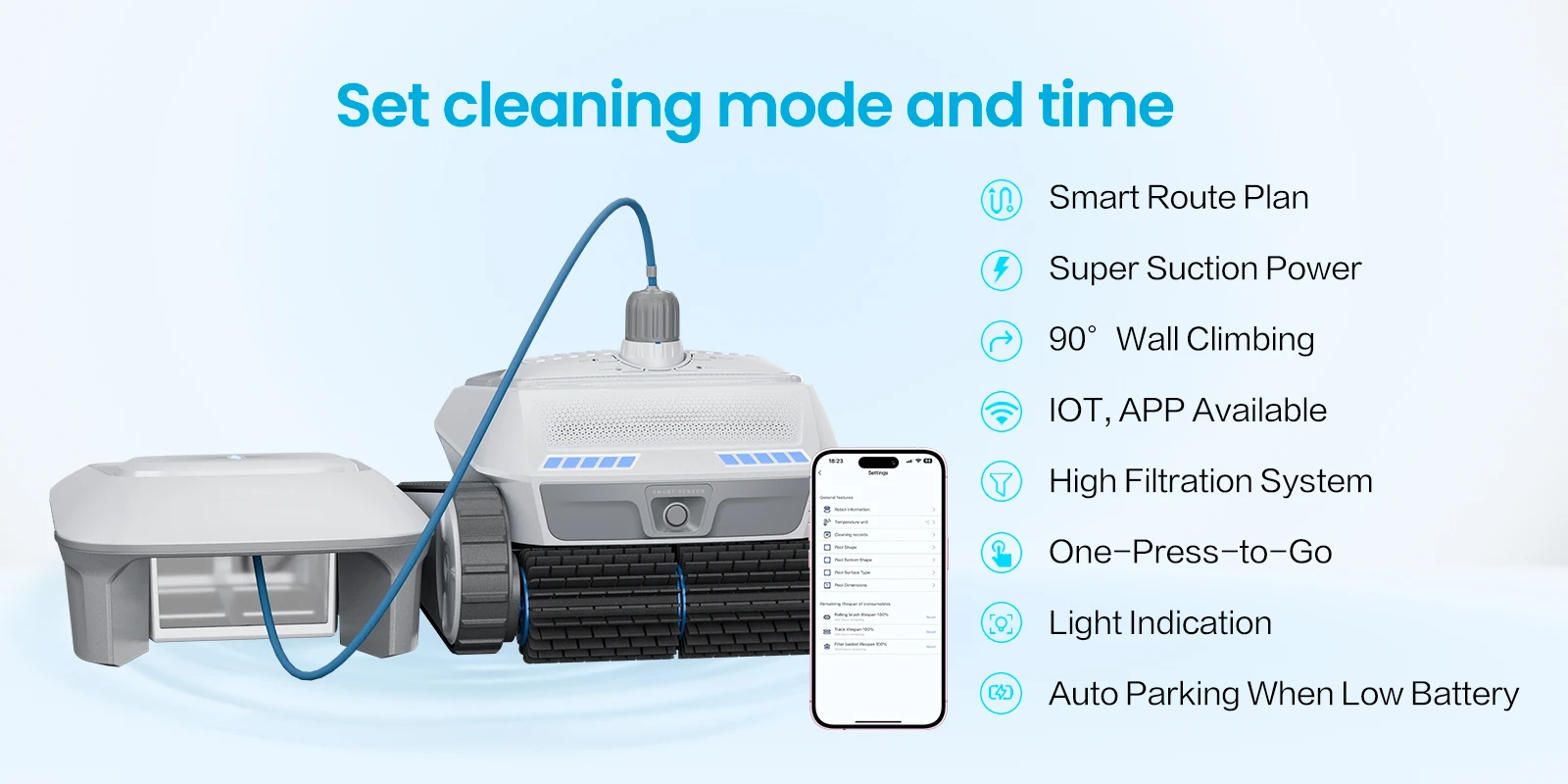 AIRROBO PC200 Roboter-Poolreiniger, Automatischer Poolsauger mit Intelligenter Navigation, 90 ° Wandklettern, Selbstparken, APP-Steuerung – Detail 17