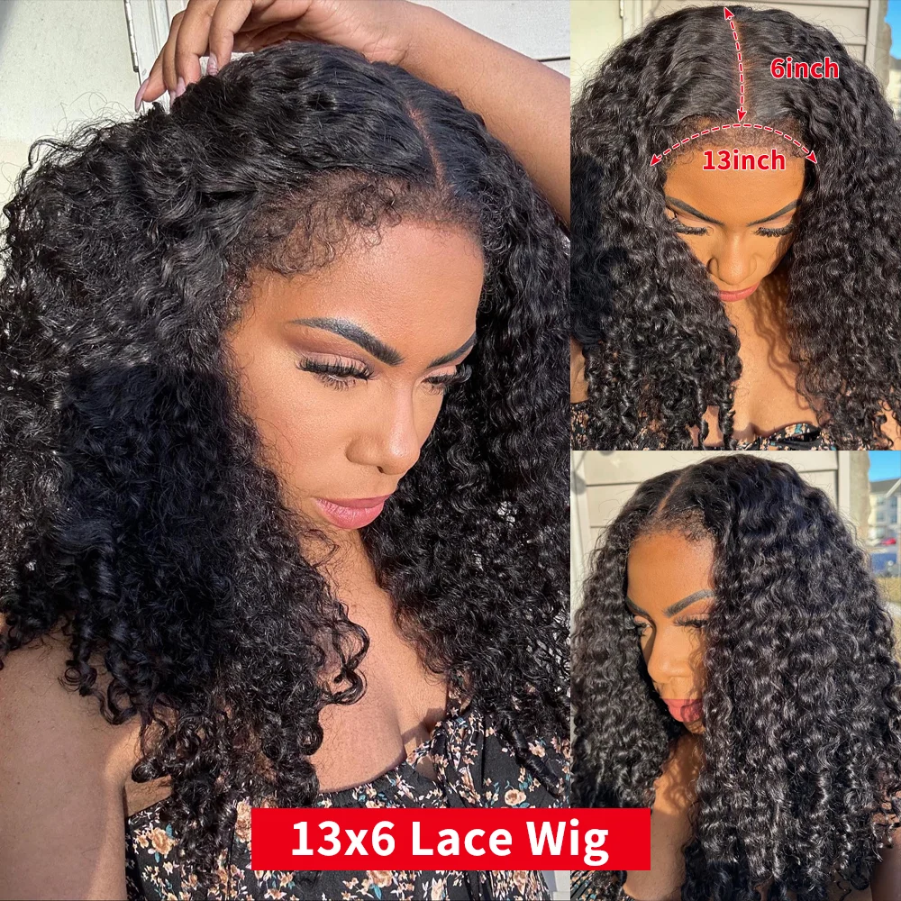 250%Kinky Curly 4C Edges Curly Baby Hair Lace Wigs Human Hair 13x6 HD Lace Frontal Wig Deep Wave Curly Lace Front Wigs For Women 3