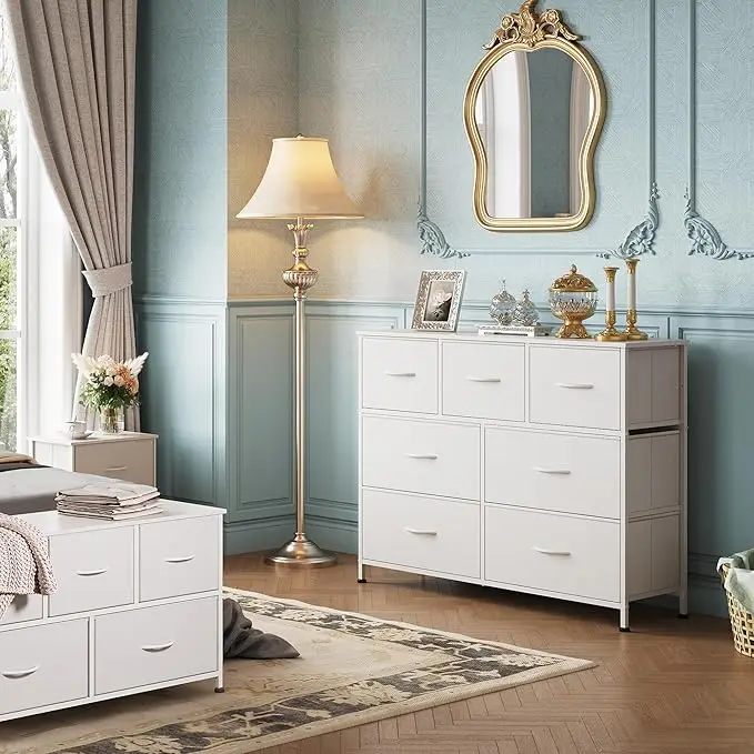 7-Drawer White Dresser - Fabric Storage Tower with Steel Frame & Wood Top for Bedroom/Entryway 4