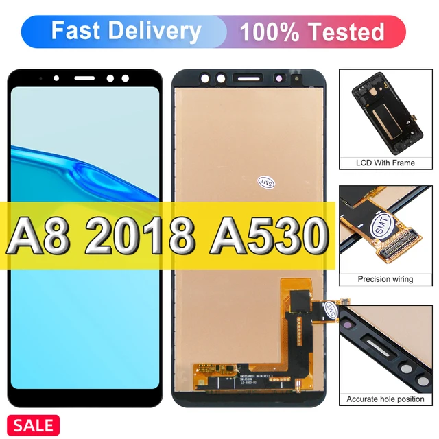 100% تم اختبارها لسامسونج غالاكسي A8 2018 شاشة LCD  A8 A530 A530F A530N LCDReplace ، مع الإطار