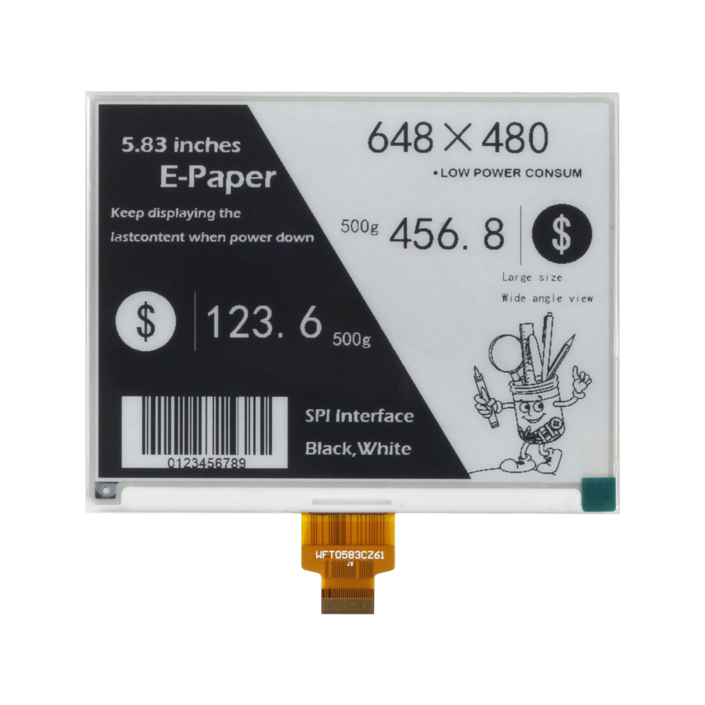 WFT0583CZ61 5.83inch E-Paper E-Ink Display HAT For Raspberry