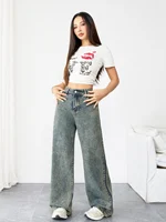 Loose Fit Wide Leg Denim Jeans for Women High Waist