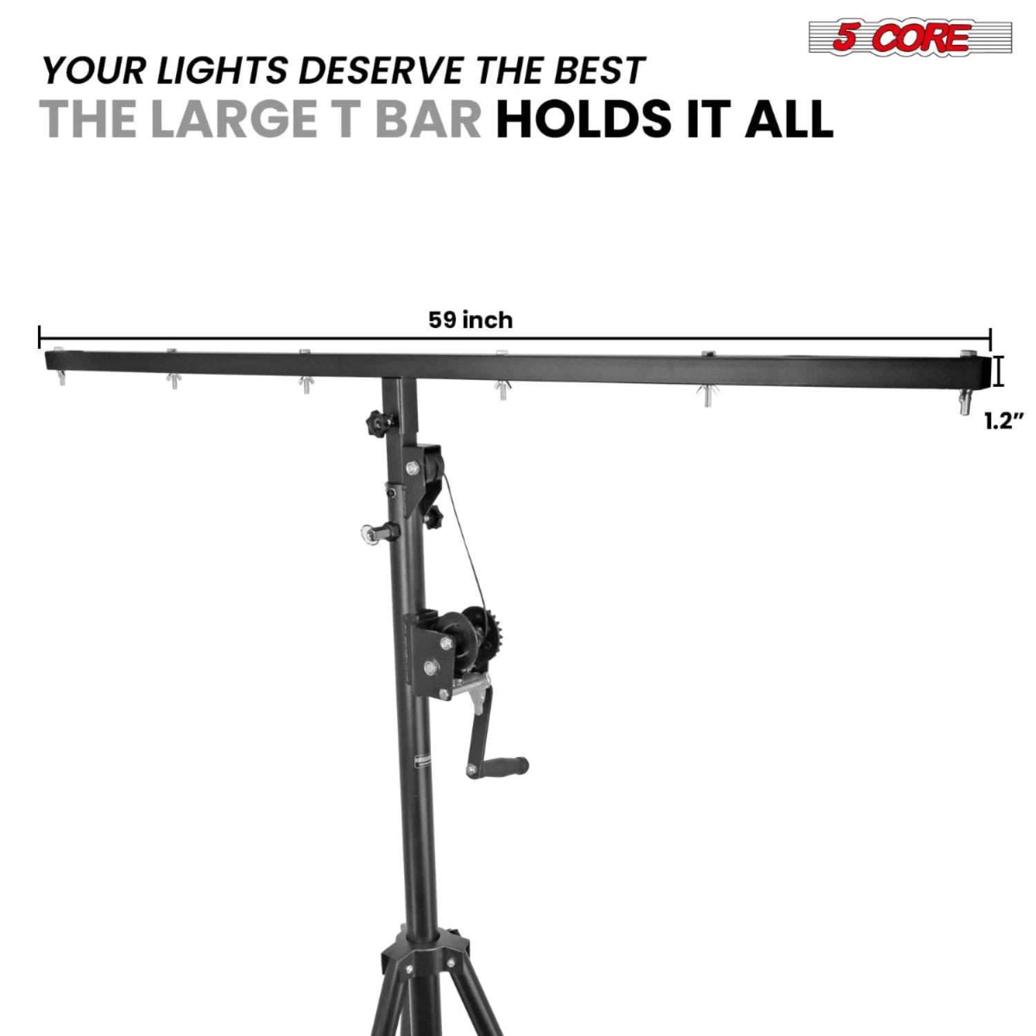 5 Core DJ Light Stand Stage Lighting Truss System Hand Crank Heavy Duty Adjustable T bar Mount Tripod LS 120 CRANK