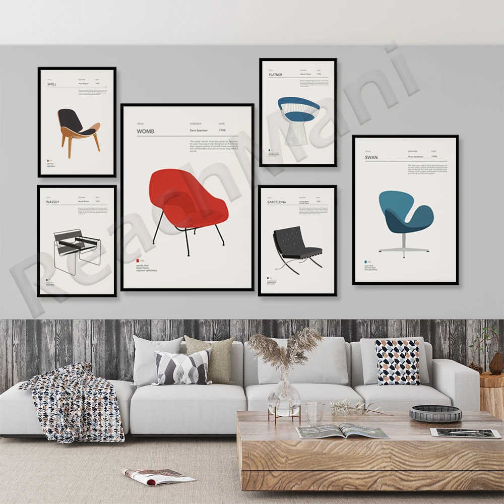 Barcellona Chair, Mies Van Der Rohe, Egg Chair, Ball Chair, Wassily Chair Exhibition Poster, Mobili Scandinavi Medievali