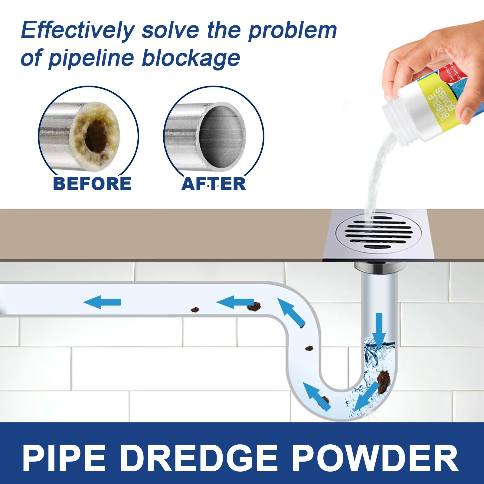 Drain Pipe Cleaner Powder for Clogged Sinks and Toilets