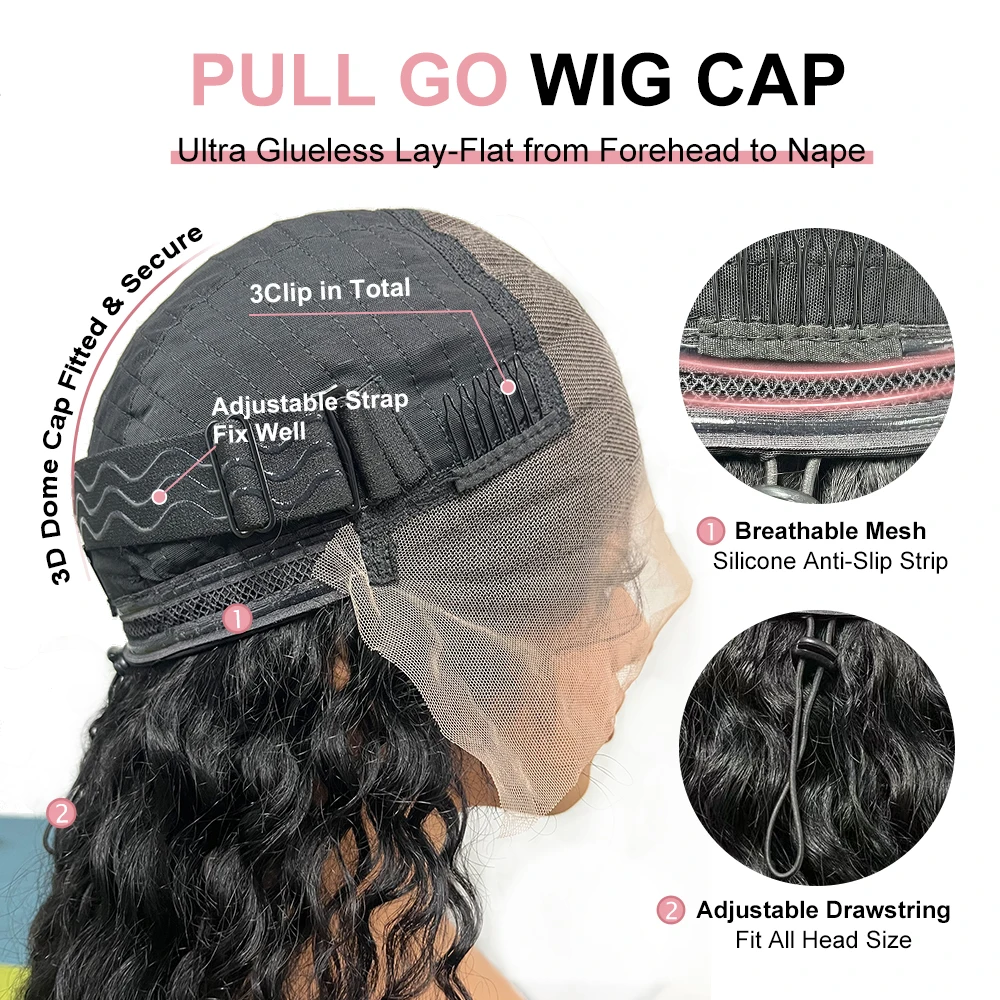 Deep Curly Pull Go 13x6 Lace Wigs with Elastic Drawstring 13x6 HD Lace Frontal Wig Pre Everyting Real Glueless Wig Human Hair