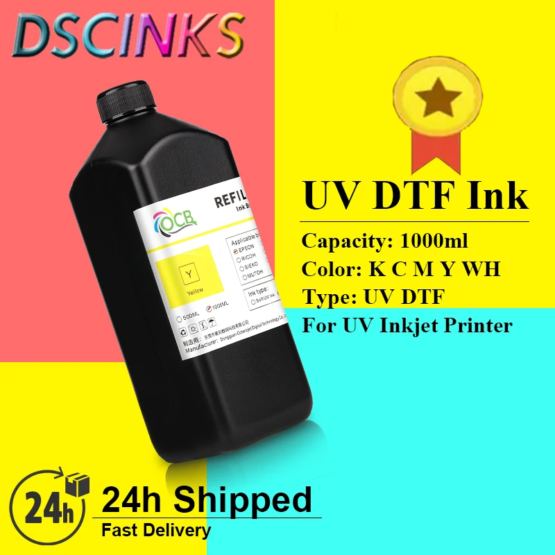 White KCMY UV-DTF Ink 1000ml Compatible with Epson PrintHead UV Inkjet Printer Black Cyan Magenta Yellow 1Liter each Pack