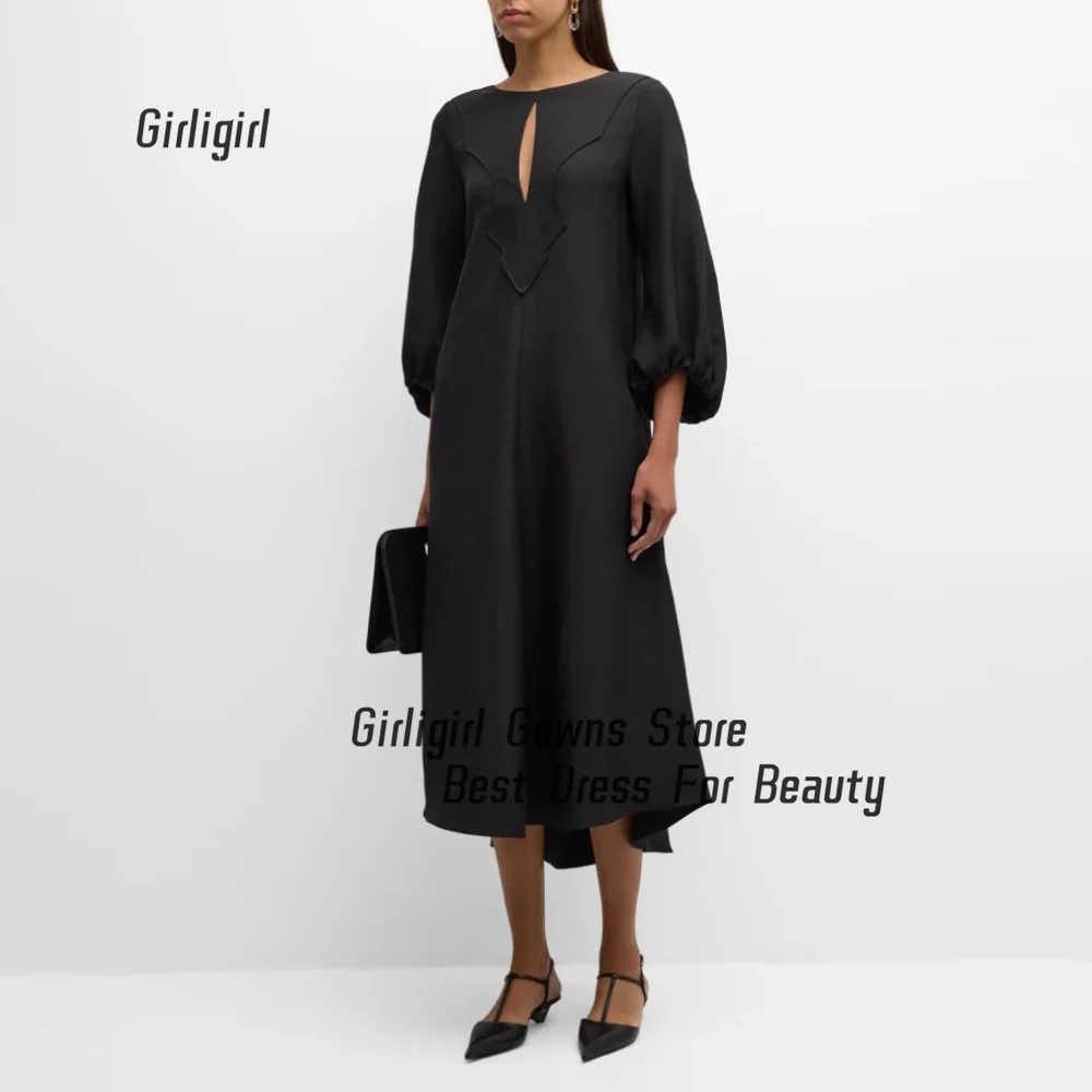 

Simple A Line Prom Dress Boat Collar Sleeves Tea Length With Tiered Pleated For Women Formal Occasion Party Gowns Saudi Arabia