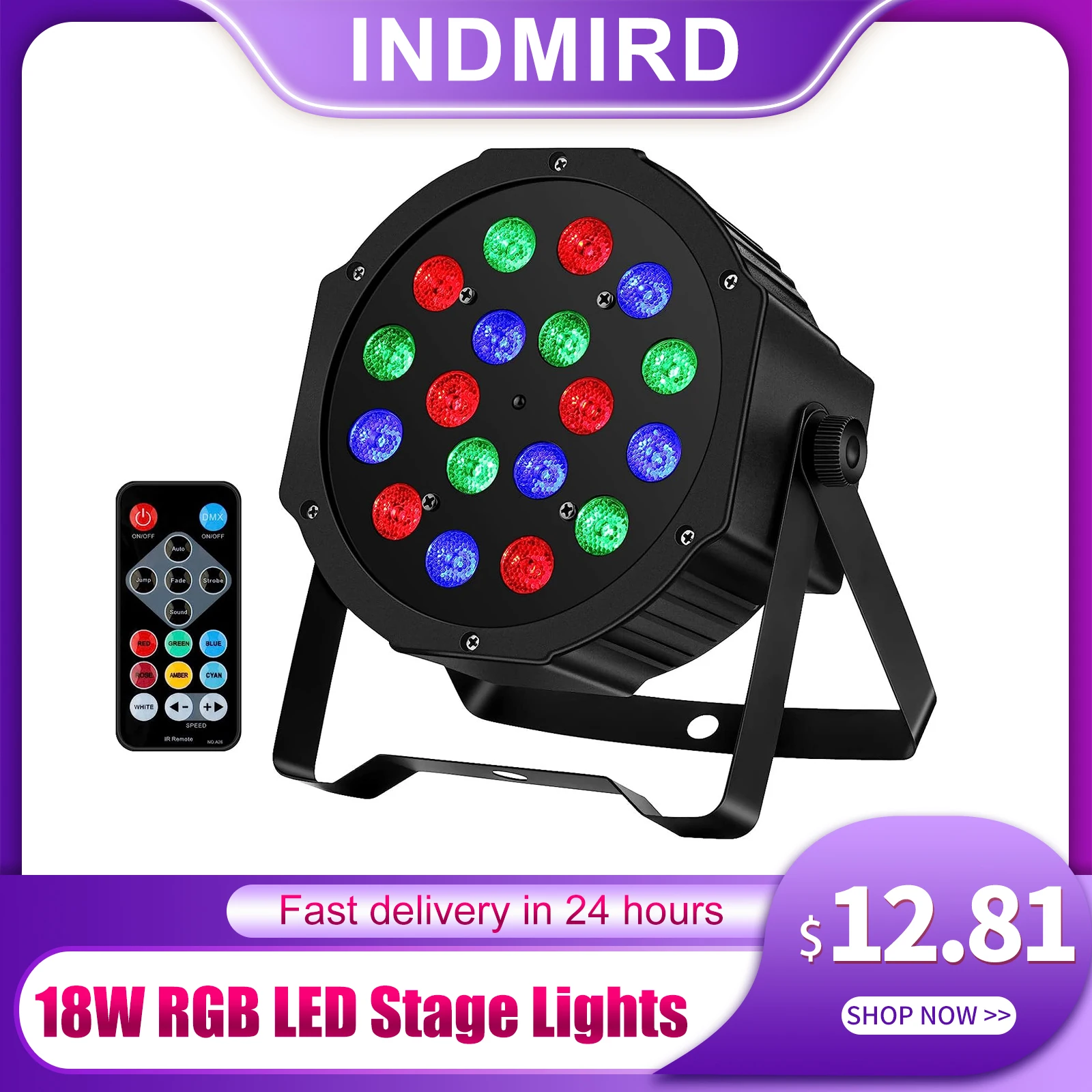 18W LED Stage Lights RGB DJ LED Par Light Remote&DMX Controlled Sound Activated Auto Play Uplights for Wedding Birthday Christma