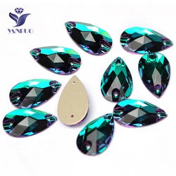 Teardrop Sew - On Rhinestone Flatback Crystal Glass Embellishments - 17x28mm 24Pcs (Emerald)
