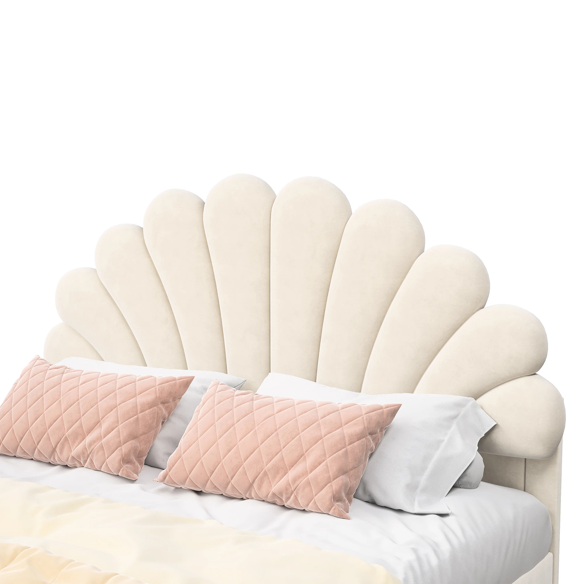 Rosahqnda Kinderbett Einzelbett Polsterbett 90x200cm, Blumenförmiges Kopfteil und Lattenrost,Samtstoff,Mädchenbett,Ohne Matratze – Detail 34