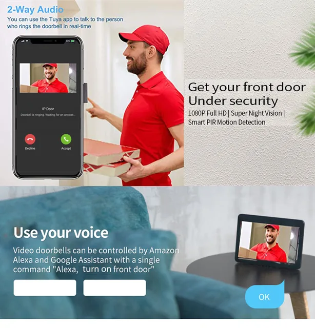 Tuya App Smart WiFi Video Intercom System 7'' 1080P Display Wireless Doorbell & RFID Access Control for Villa/Apartment Security 3