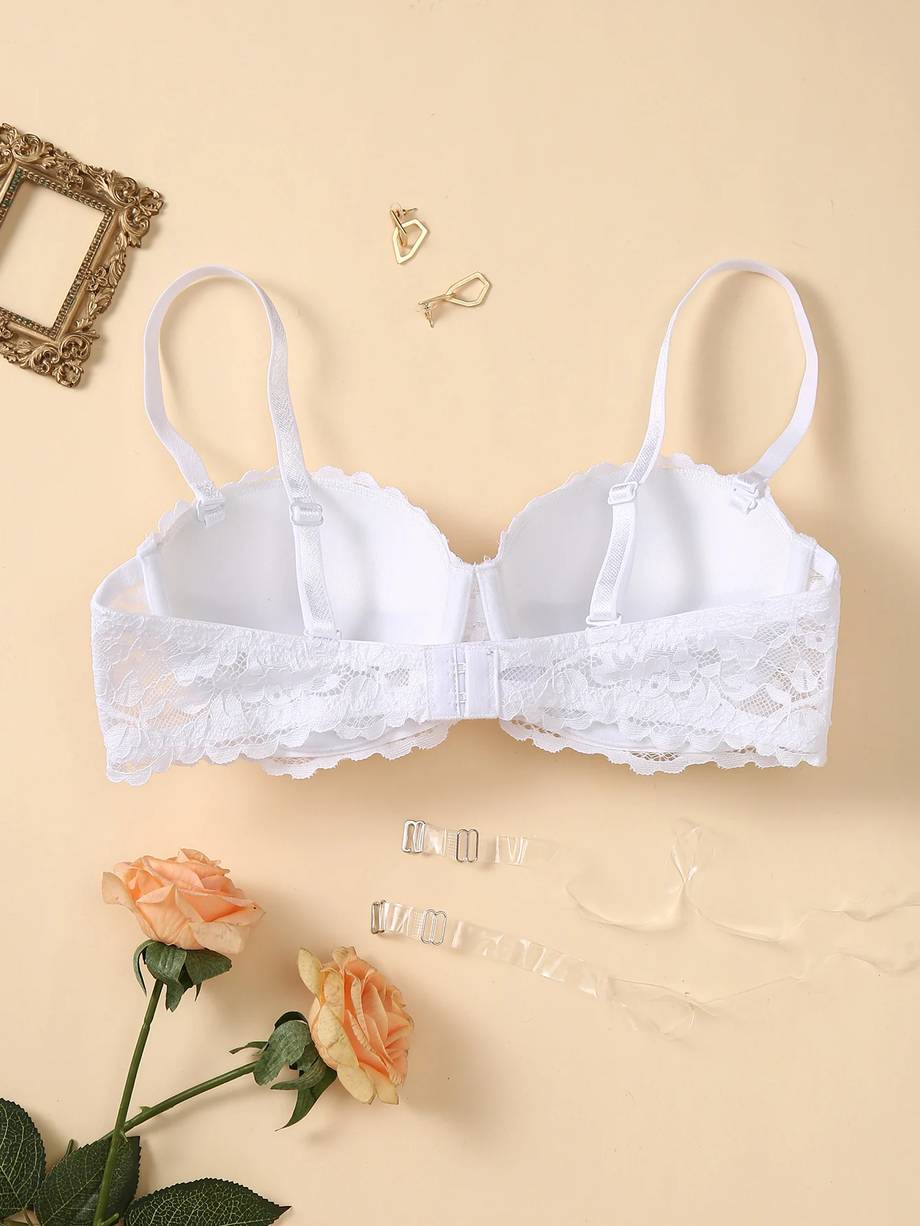 Women's sexy lace bra thin half cup straps removable backless strapless bra with underwire push-up support underwear 2