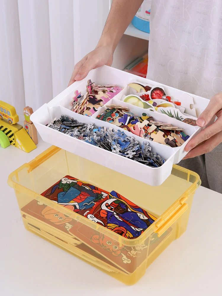 Clear Light Blue Plastic Multipurpose Handled Storage Box w/Removable Tray