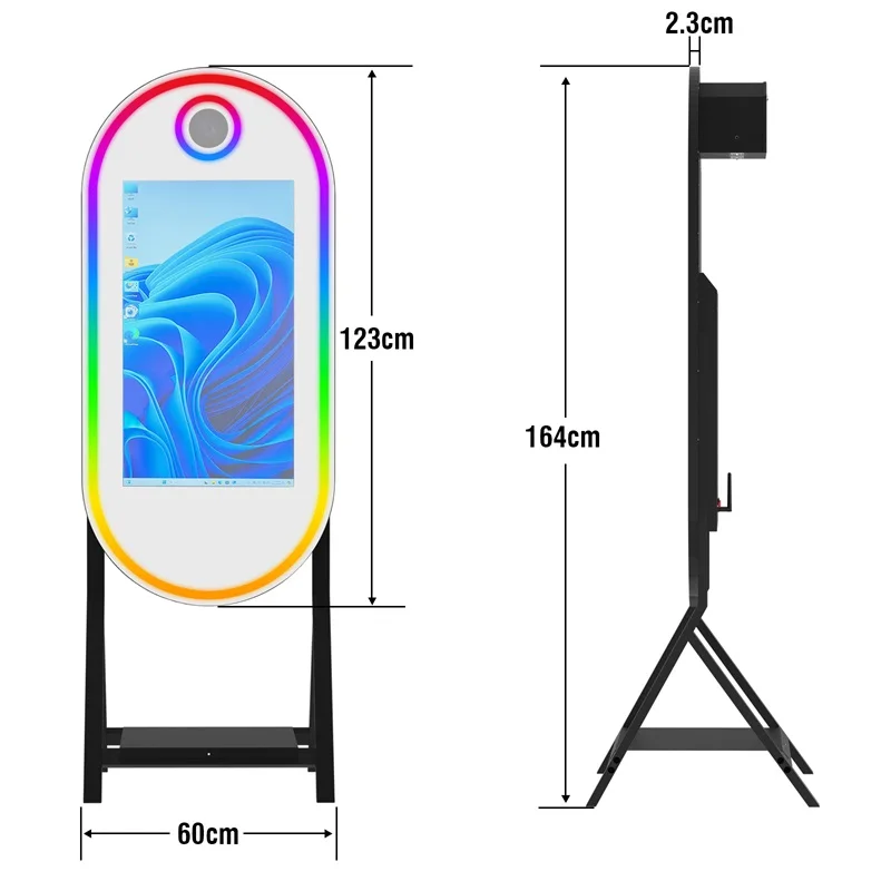 Four-corner oval touch screen magic mirror photo booth for wedding parties, equipped with mini computer and flight case, selfie A6af787126c0747e79ce6e53afaebb1bcz
