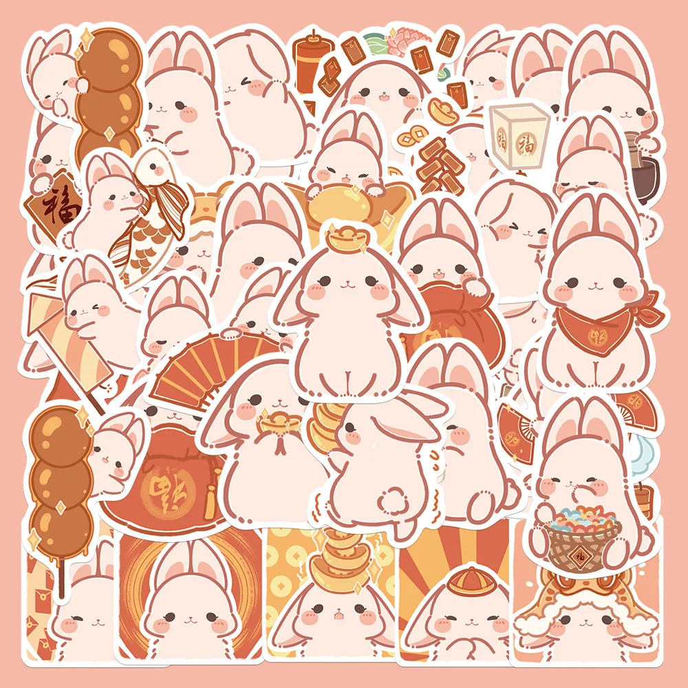 

10/30/40PCS Cute Happy New Year Rabbit Stickers Cartoon Animal Blessing Sticker Decals DIY Laptop Phone Suitcase Car Kids Toys