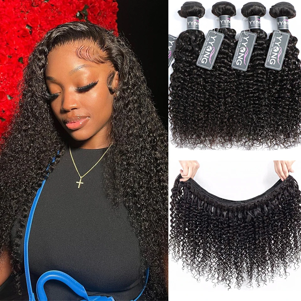 YYong Hair Store 4 Bundles Malaysian Kinky Curly Hair Bundles Remy Human Human Weave 8-26Inch Extensions