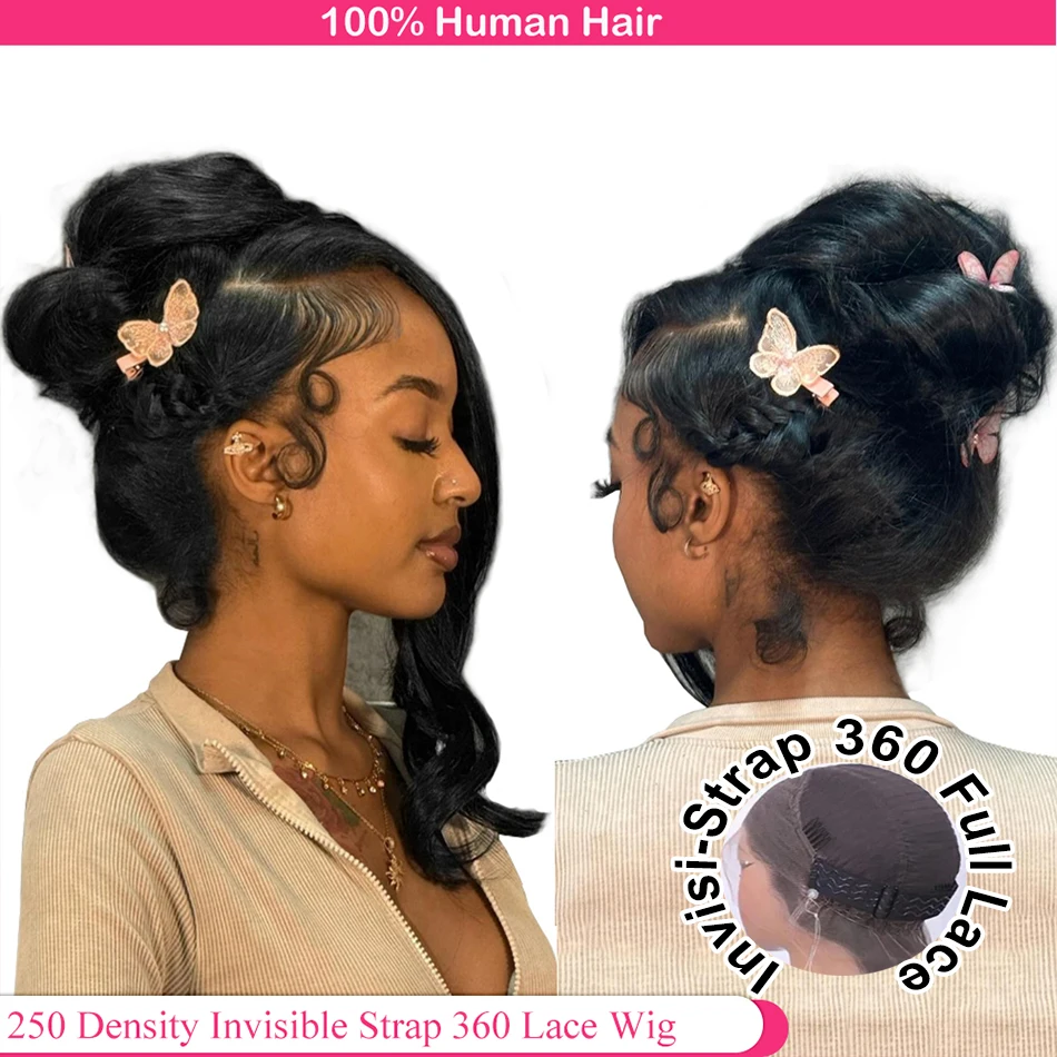 Invisible Strap HD 360 Lace Front Wig Human Hair Body Wave Pre Cut HD 360 Full Lace Wig Ready to Wear Glueless Wigs Human Hair