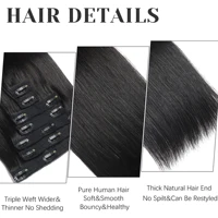 Pince à cheveux humains droite dans les Extensions de cheveux 100% non transformés pleine tête cheveux vierges brésiliens couleur noire naturelle 8 pièces avec 120G 3