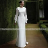 Mermaid Wedding Dress Long Puffy Sleeves O Neck Trumpet Wedding Gowns for Women 2023 Bride Backless Buttons Elegant Bridal Dress 5