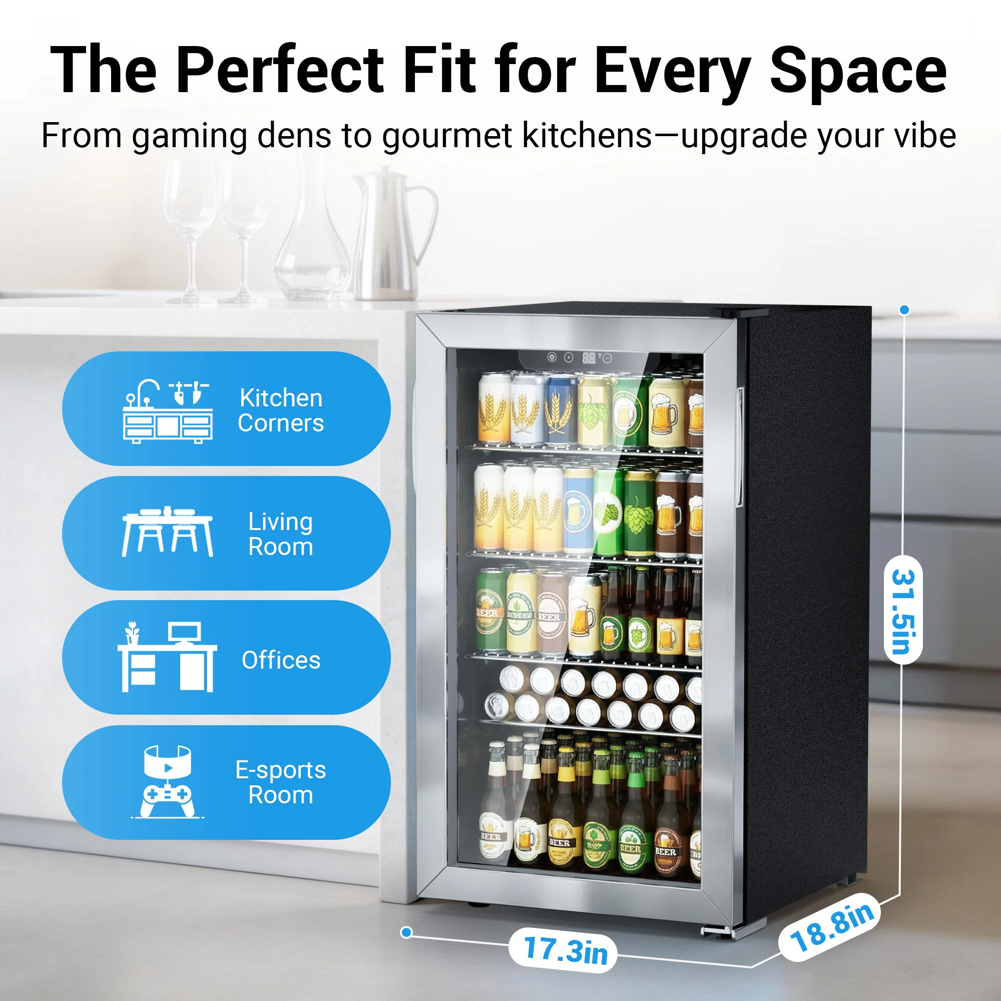 Beverage Refrigerator and Cooler, 130 Can Mini Fridge with Glass Door for Soda Beer for Office, Bar Adjustable Removable Shelves 2