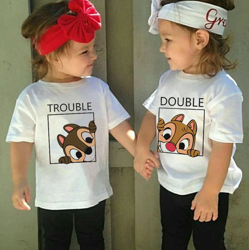 Chip and Dale Disney Kids Tshirts Cartoon Double and Trouble Print Summer Twins Tops Tees Funny Boys Girls Best Friends Shirts 2