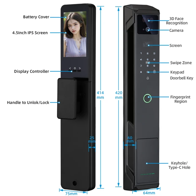 RAYKUBE 21 Lock Languages Tuya WiFi Camera Palm Vein Smart Fingerprint Lock Face Recognition Digital Lock With Video Call P85 2