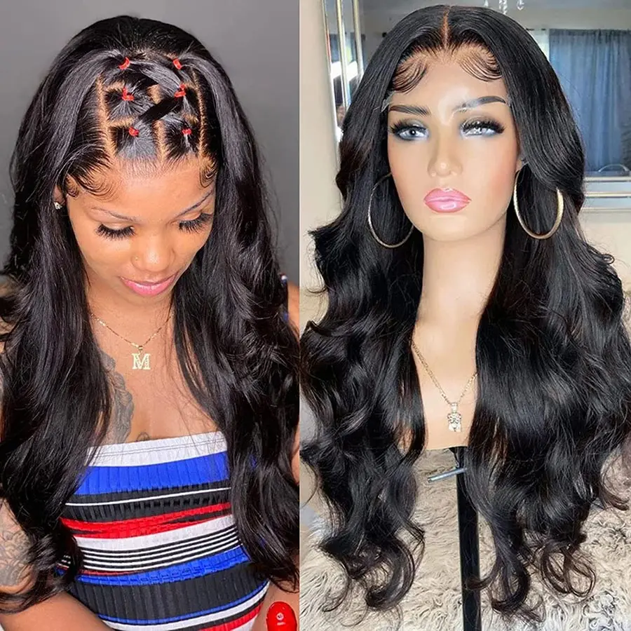 180Density 13x4 Body Wave Lace Front Wig Pre Plucked HD Transparent Lace Frontal Wig Front Human Hair Wigs For Women Remy T