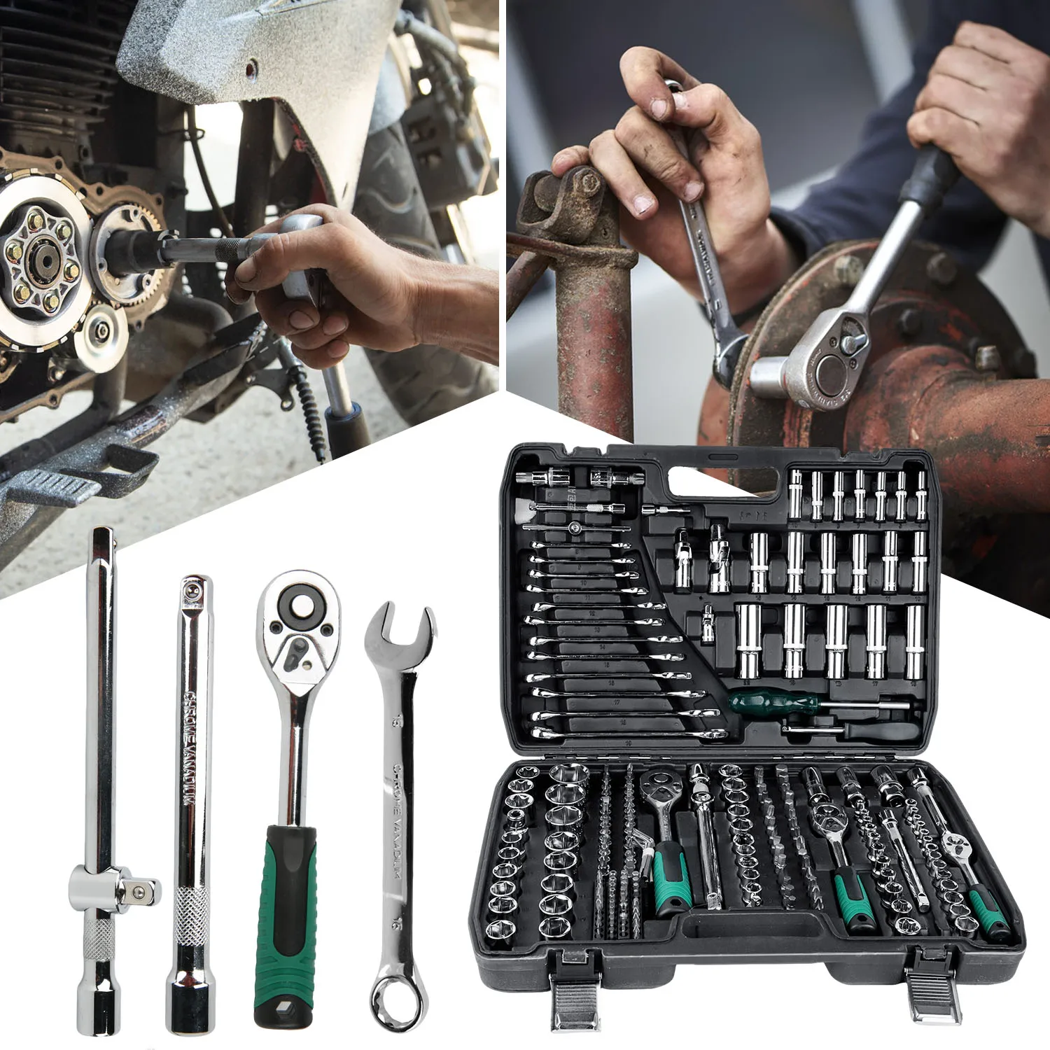 Set di Chiavi a Bussola da 216 Pezzi, Kit Professionale per Riparazione Auto e Casa, con Attacchi da 1/4", 3/8" e 1/2"