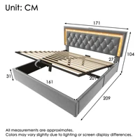 Бархатная двуспальная кровать 160x200 см со светодиодным алмазным изголовьем, зарядкой через USB и Type-C. Каркас кровати с гидравлическим ящиком и откидками, серый. — изображение 5