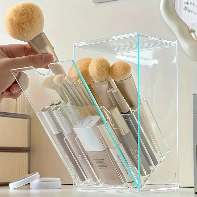 1PCS Makeup Organizer Cosmetic Brush Holder Cosmetic Display Case Cosmetic Shelf Transparent With Lid Dustproof, Waterproof 3