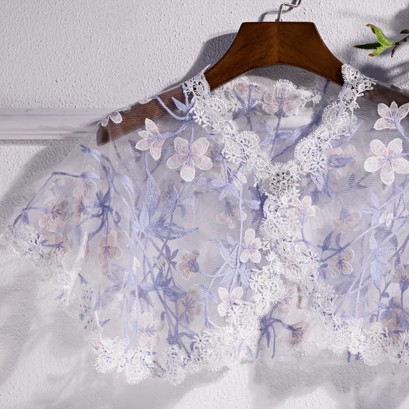 

Blue foral Lace Wedding Bridal Shawl Wrap Coat Women Lace Tops Wraps Jacket Cocktail Party Wedding Dress Gatsby Accessories