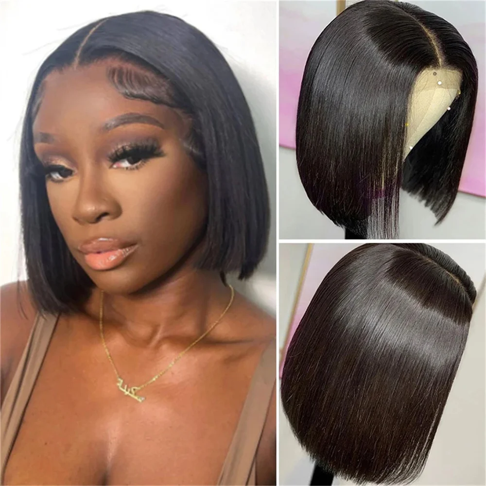 

Straight Short Bob Wig Lace Frontal 100% Human Hair Wigs Pre Plucked Brazilian Straight Bob Lace Front Wigs For Black Women