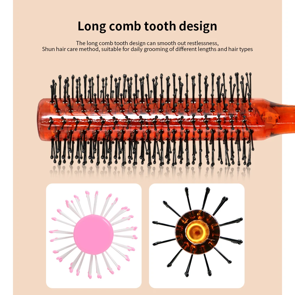 플라스틱 손잡이 부드러운 강모 둥근 브러시, 정전기 방지 빗, 마사지 헤어 브러시 드레싱, 전문 살롱 이발사 빗, 스타일링 도구