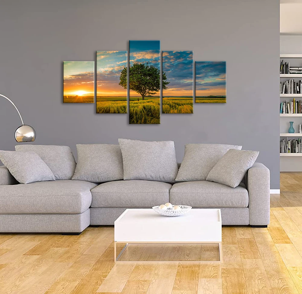 

Natural Landscape Wall Art Decor Painting On Canvas Print Pictures 5 Pieces Sunset Tree Scenery Poster For Home Decoration Gift