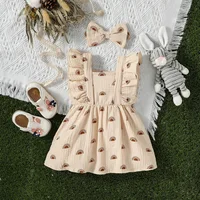 Kids Baby Girls Sleeves Square Collar Geometric Summer Active Cotton Soft Dress +headwear 1