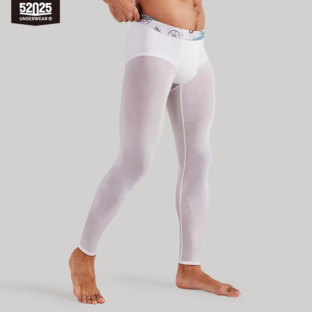 52025 Men Leggings Super-light Semi-transparent Tights Quick-dry Sexy  Bottoms Mens Tights 3/4 Length Leggings Pants See Through