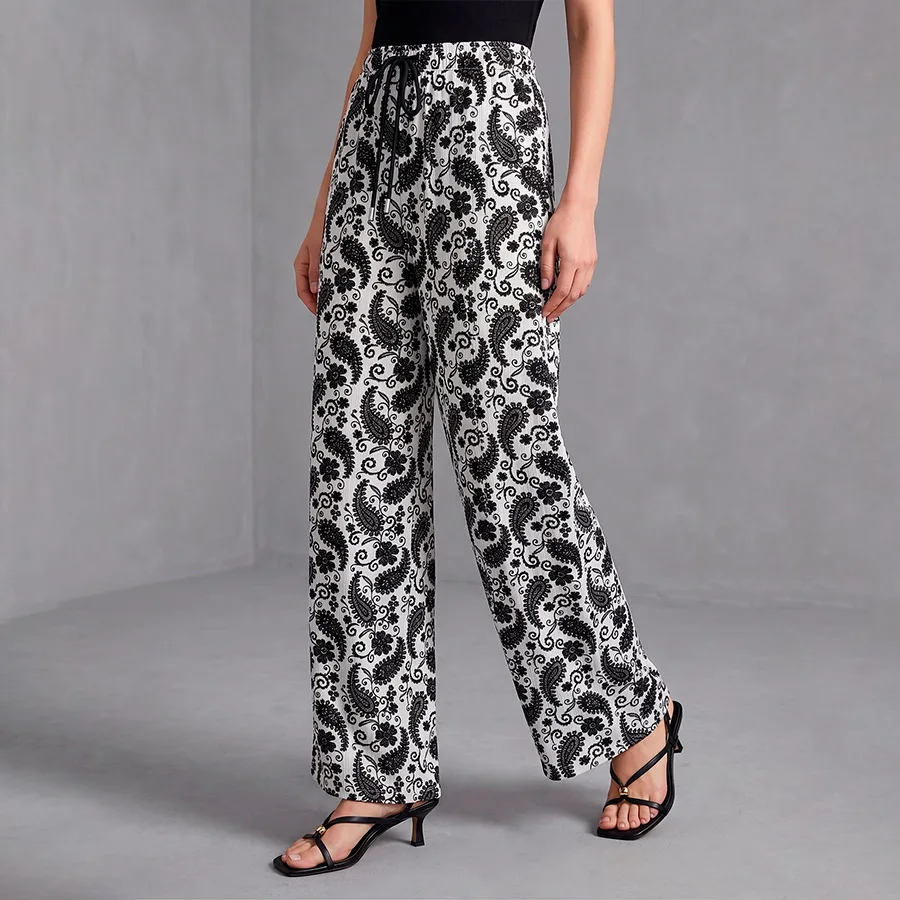 Pantalón Pata Ancha Con Estampado Paisley Casual Cómodo Para Mujer
