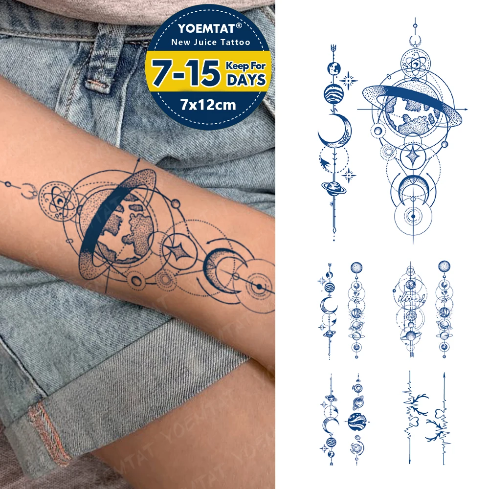 

Juice Ink Lasting Tattoos Harajuku Planet Semi-Permanent Herbal Waterproof Temporary Tattoo Stickers Body Art Fake Tato Women Me