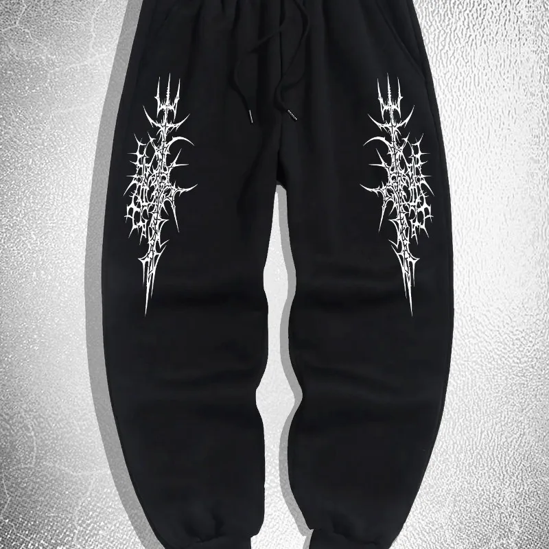Men's Gothic style Thorn print casual sports pants - Comfortable fit, drawstring waistband, polyester blend, perfect choice for 2