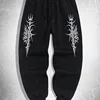 Men's Gothic style Thorn print casual sports pants - Comfortable fit, drawstring waistband, polyester blend, perfect choice for 2