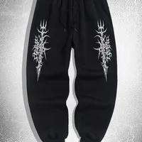 Men's Gothic style Thorn print casual sports pants - Comfortable fit, drawstring waistband, polyester blend, perfect choice for 2