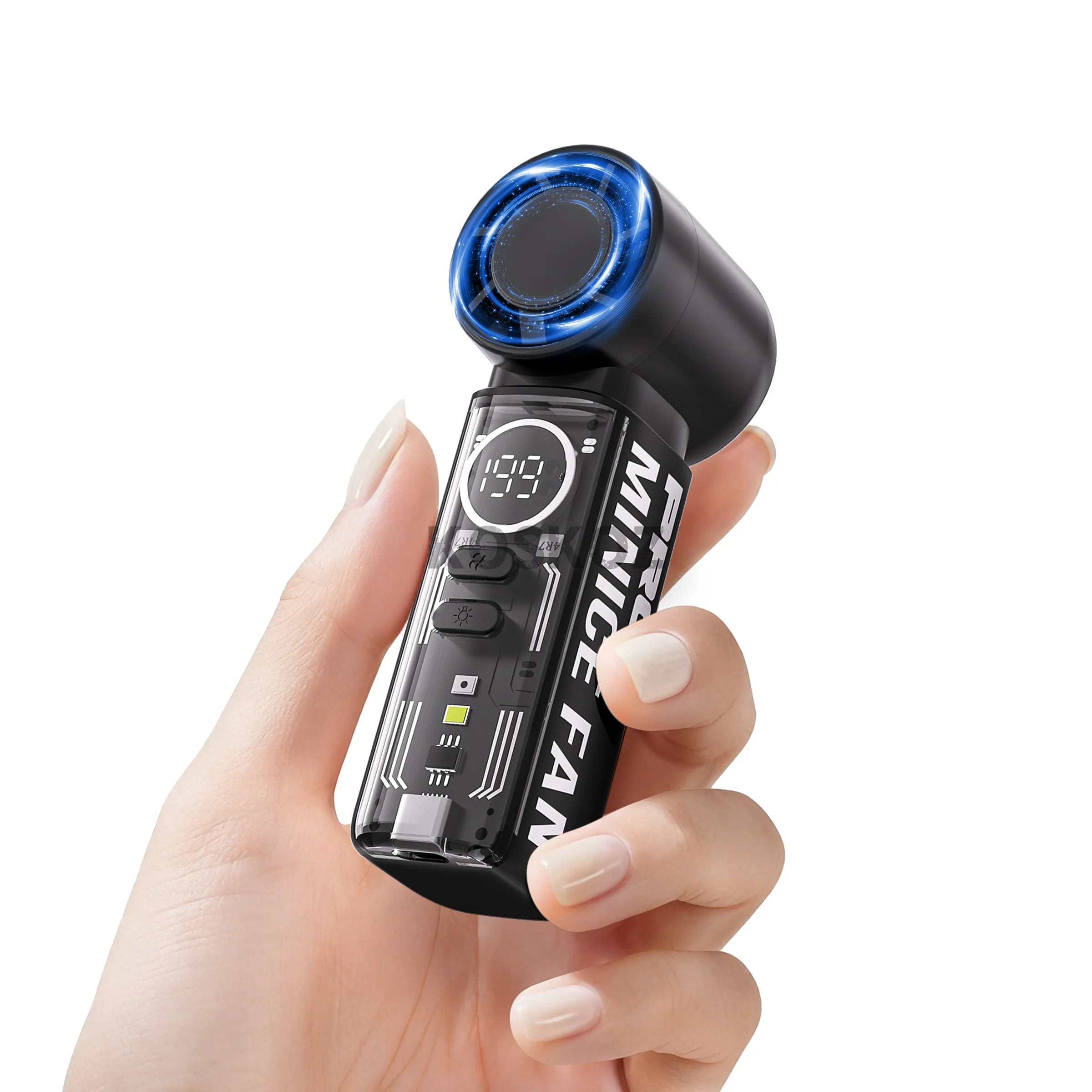 Compact Multi-Speed Portable Fan with LED Display & Flashlight, USB Rechargeable, Includes Lanyard for Easy Travel and Makeup Application
