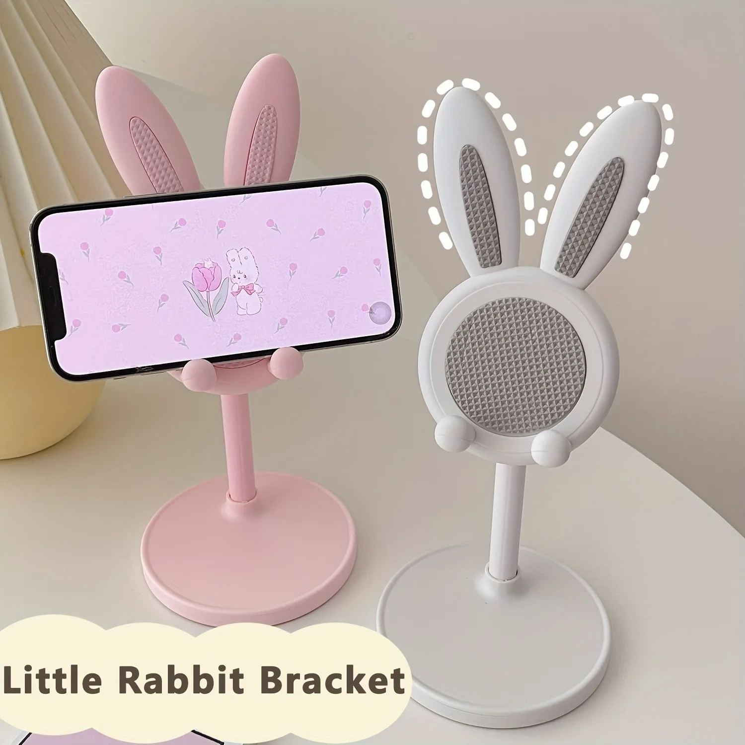 Desk Phone Holder Desktop Cell Phone Stand For iPhone 15 14 Samsung Smartphone Adjustable Lovely Rabbit Cartoon Table Support