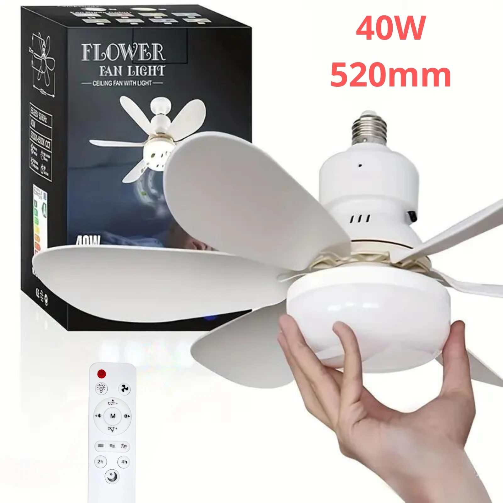 LED 40W Socket Ceiling Fan Light E27 with remote control for dimming suitable for living room study household use 85-265V