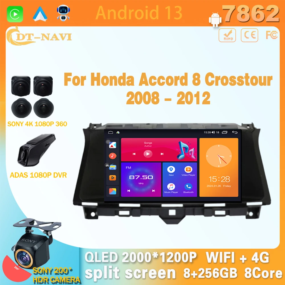 

Android 13 For Honda Accord 8 Crosstour 2008 - 2012 Carplay Auto Recorder GPS Navigation Car Radio Multimedia Dvd Pla