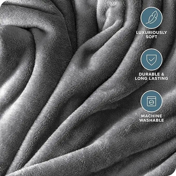 Fleece Blanket - King Size, Grey Color, Lightweight and Ultra Soft, Perfect for Bed, Sofa, Camping, or Travel, Durable and Warm, 5