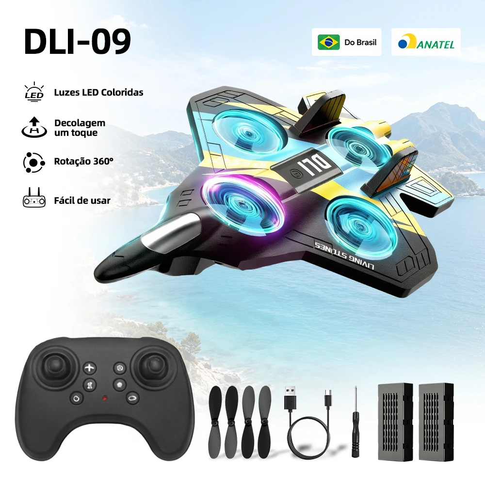 DLI-09 Avião de Combate RC em EPP com Luz LED 2.4G, Altitude Fixada, Fluxo Óptico e Giro 360 ° Brinquedo Presente Infantil