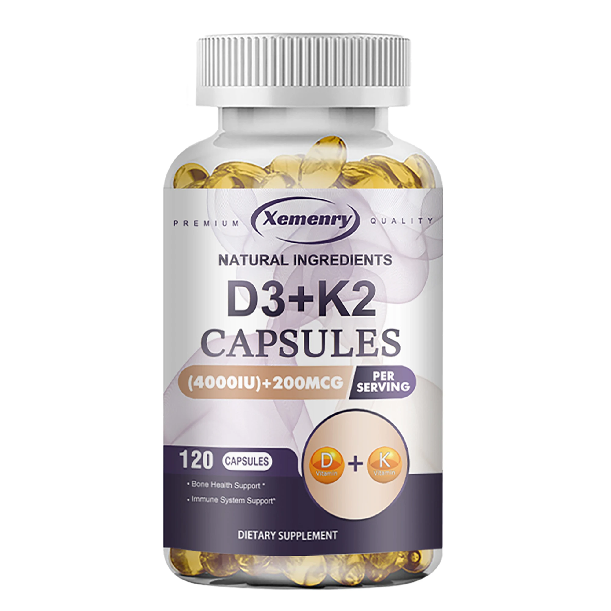 thumbnail image 1 of Vitamina D3 + K2: promueve la absorción de calcio, la regeneración ósea y el apoyo inmunológico - 120 s, 1 of 5