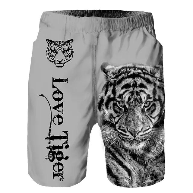 2023 Summer New Men Casual Shorts Cool Animal Print Tiger Lion Wolf Print Pants Running Shorts Breathable Men Shorts